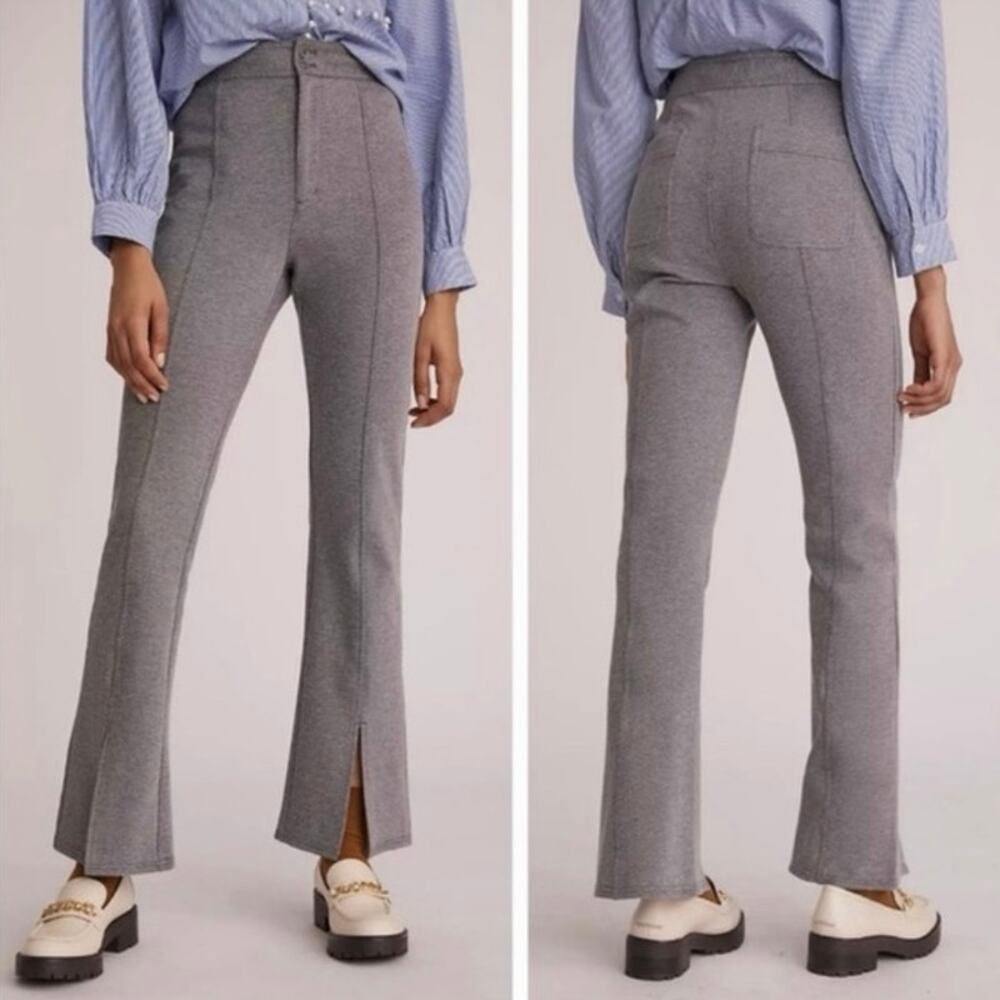 Anthropologie Maeve Gray Seamed Ankle Slit Ponte High Rise Trouser Pants Size 2